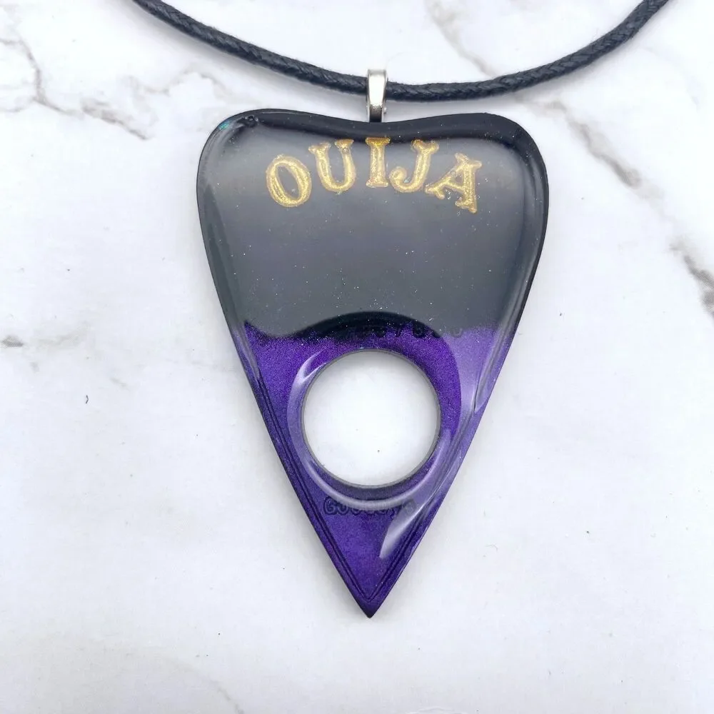 Black Purple Chrome Dipped Ouija Planchette Necklace